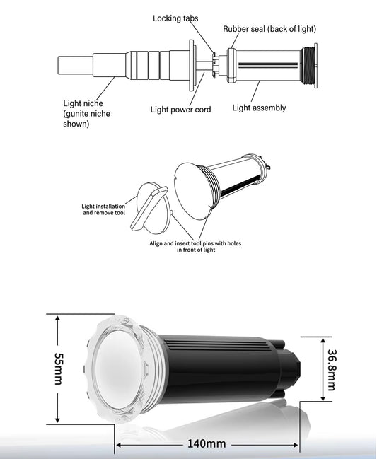 1-1/2 inch pool light replacement for Pentair Globright, Pentair microbright, Jandy watercolors